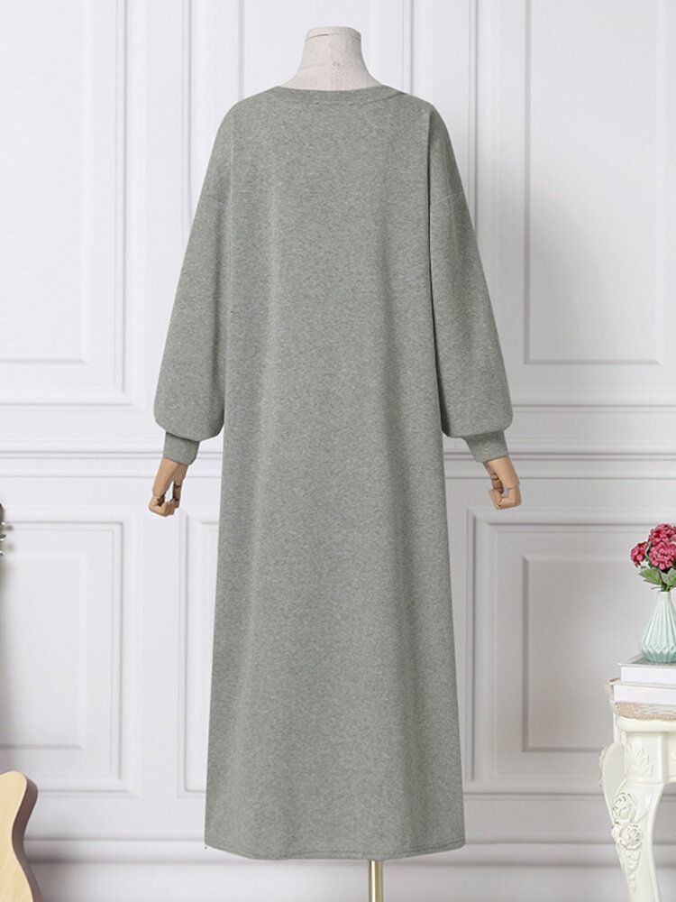 Damen-sweatshirt Solide Seitentaschen Maxi-länge Lässige Midi-kleider