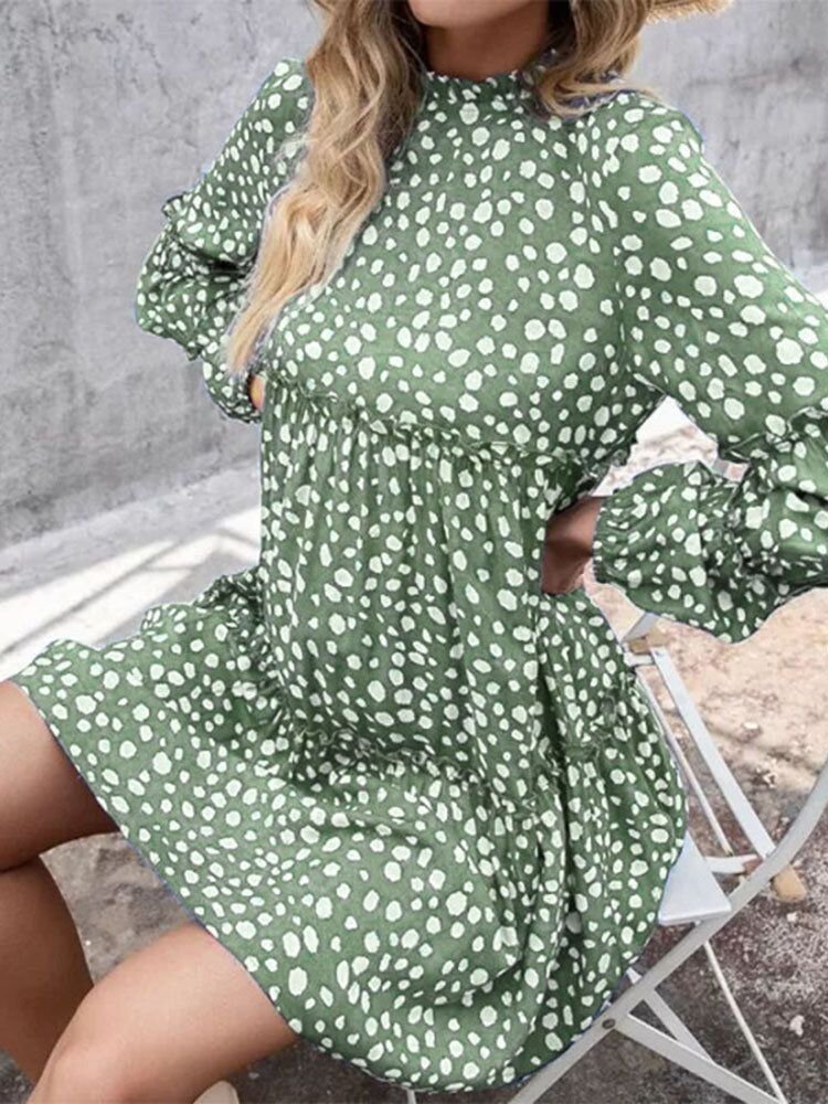 Frauen Bohemian Retro Knielangen Polka Dots Casual Midi-kleider