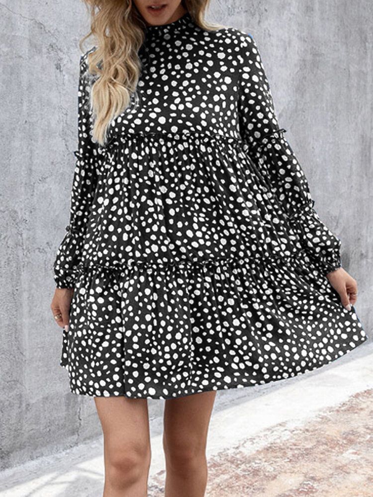 Frauen Bohemian Retro Knielangen Polka Dots Casual Midi-kleider