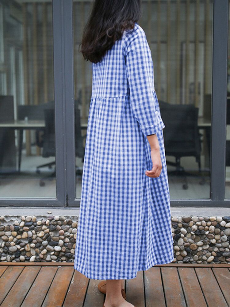 Frauen Klassisches Plaid Korean Style Tägliches Langarmkleid