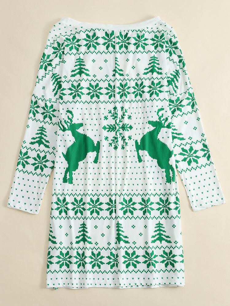 Frauen Weihnachtsstrick Snowflake Deer Print Lässige Pullover Mit Rundhalsausschnitt