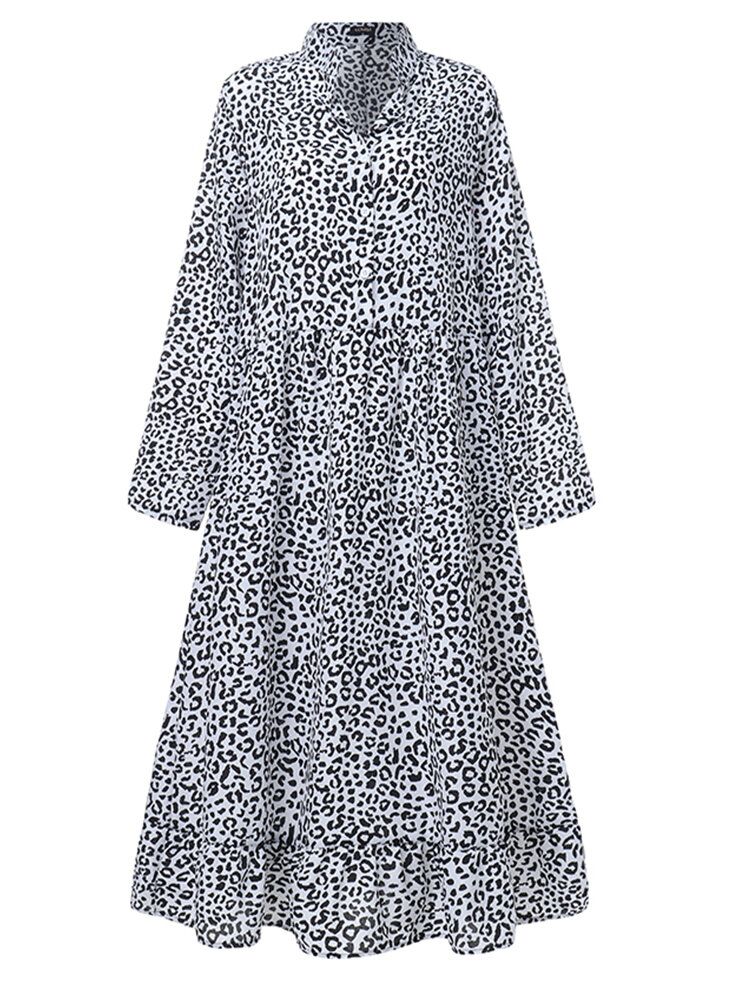 Langarm-freizeitkleid Mit Leopardenmuster Für Frauen