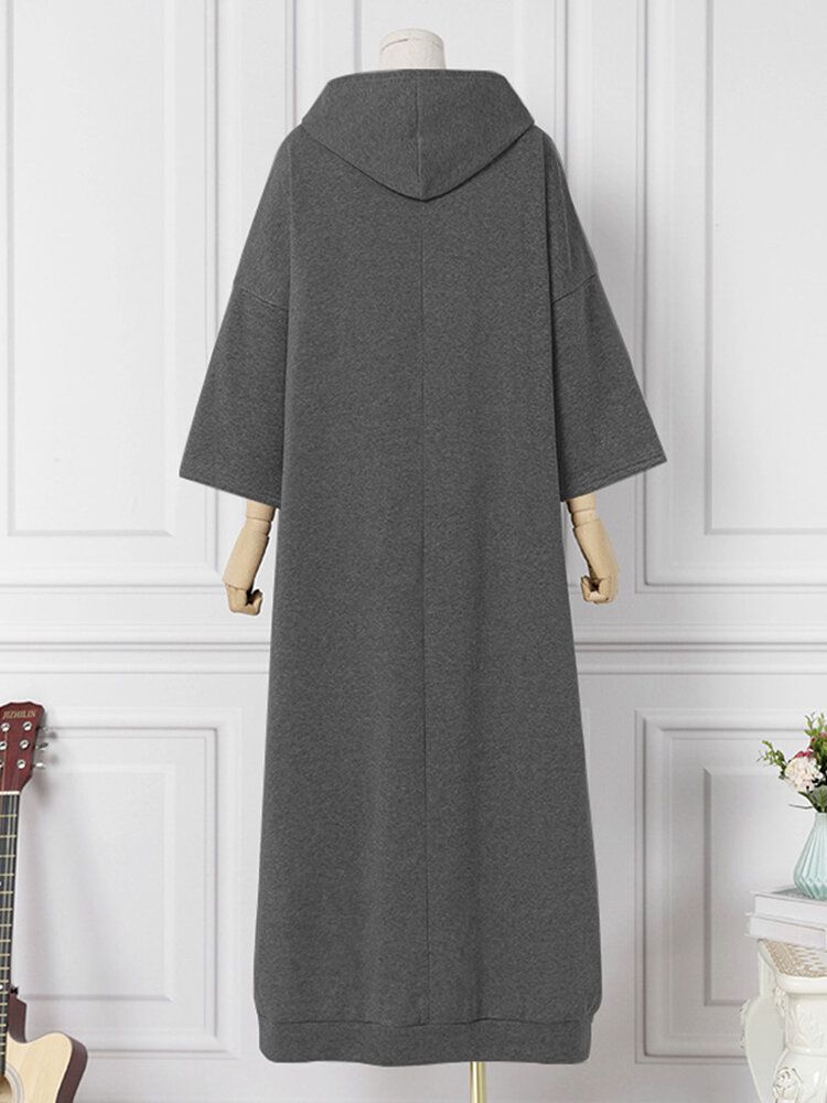 Loses Damen-sweatshirt Maxi-länge Seitentaschen Midikleider Mit Kapuze