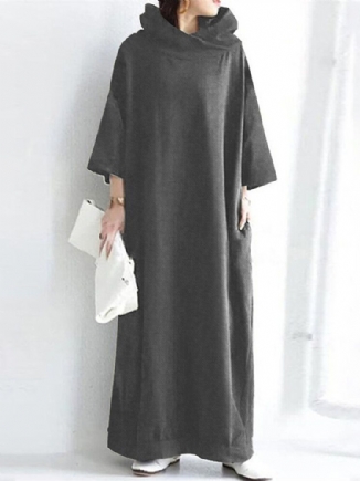 Loses Damen-sweatshirt Maxi-länge Seitentaschen Midikleider Mit Kapuze