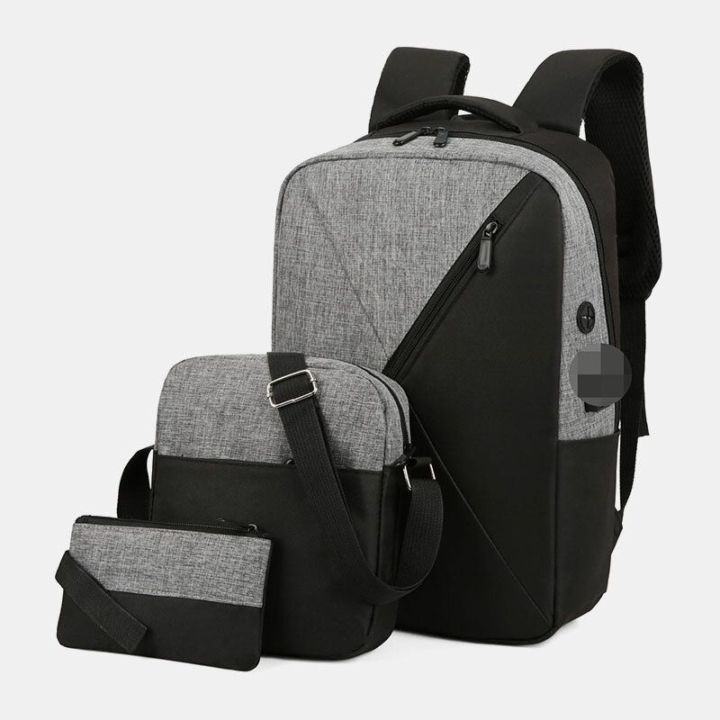 3pcs Herren Oxford Verschleißfest Atmungsaktiv Patchwork Große Kapazität Lässig Rucksack Brusttasche Umhängetasche