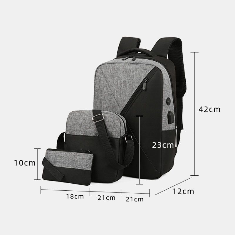 3pcs Herren Oxford Verschleißfest Atmungsaktiv Patchwork Große Kapazität Lässig Rucksack Brusttasche Umhängetasche