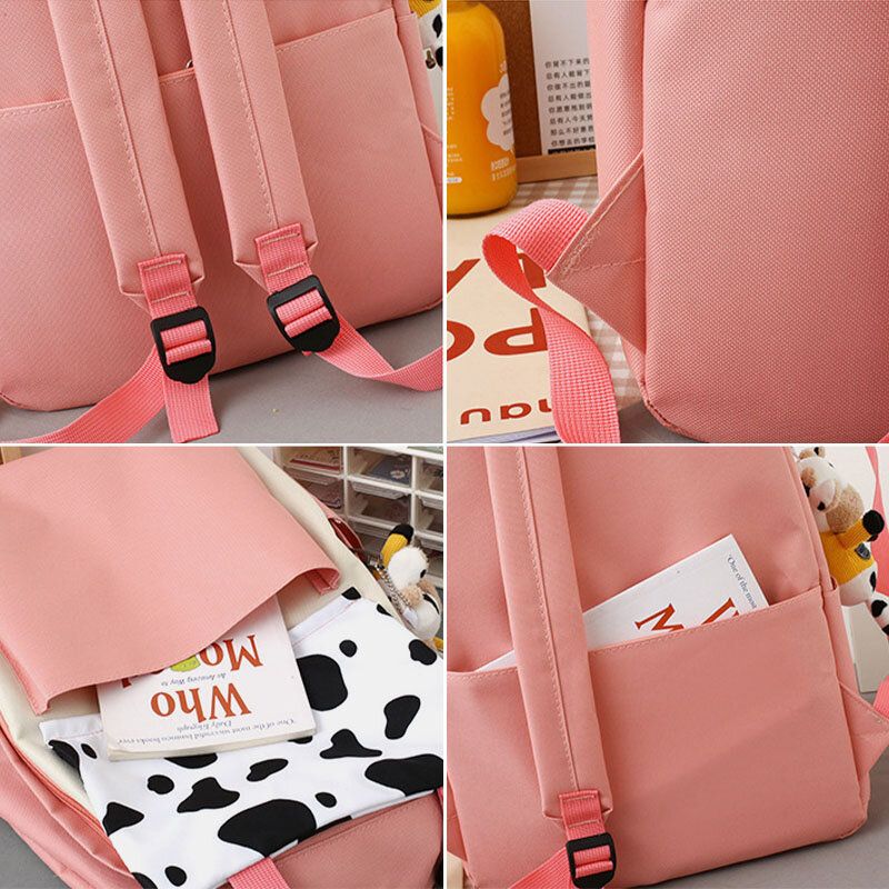 5 Stück Canvas Preppy Cow Pattern Multifunktions-kombinationstasche Rucksack Tote Crossbody Bag Clutch Wallet