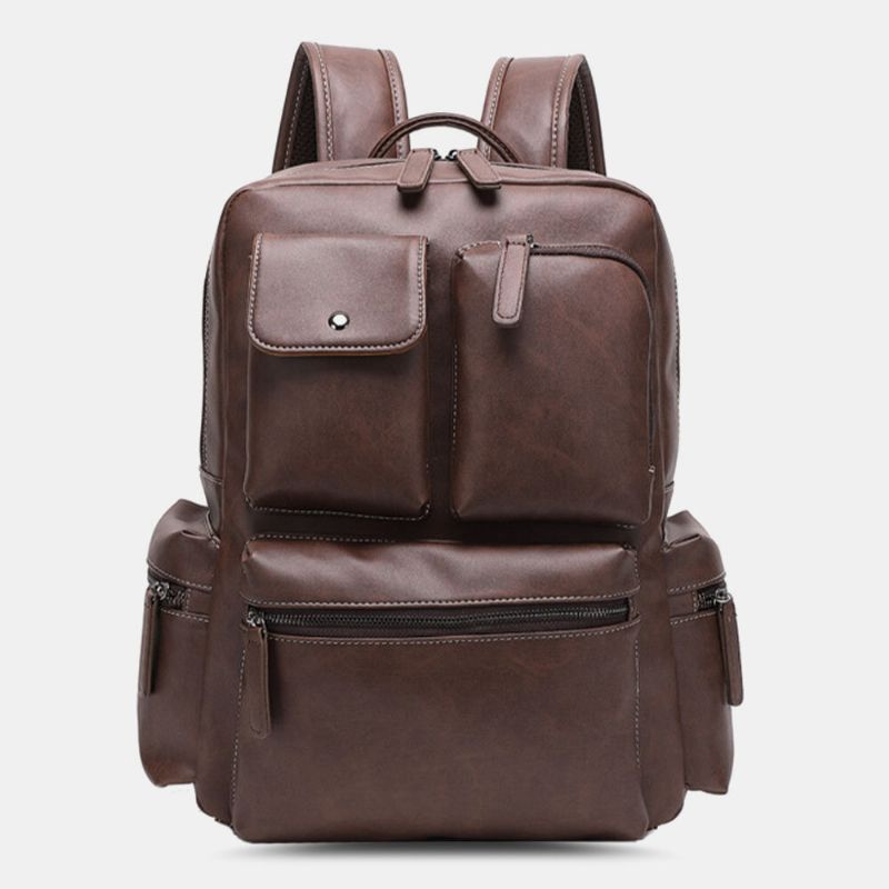 Atmungsaktiver Rucksack Aus Pu-leder Mit Mehreren Taschen Retro-laptoptasche Mit Großem Fassungsvermögen 14 Zoll