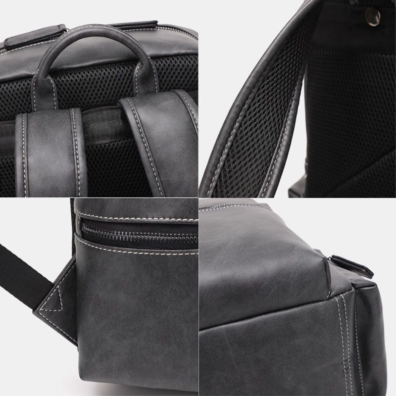 Atmungsaktiver Rucksack Aus Pu-leder Mit Mehreren Taschen Retro-laptoptasche Mit Großem Fassungsvermögen 14 Zoll