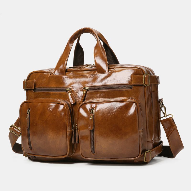 Ekphero Herren Vintage Business Multi-taschen Rucksack Große Kapazität Wasserdichte Multi-carry Aktentasche Umhängetasche