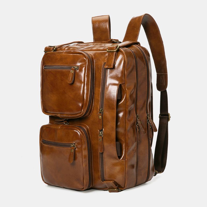 Ekphero Herren Vintage Business Multi-taschen Rucksack Große Kapazität Wasserdichte Multi-carry Aktentasche Umhängetasche