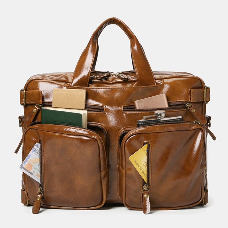 Ekphero Herren Vintage Business Multi-taschen Rucksack Große Kapazität Wasserdichte Multi-carry Aktentasche Umhängetasche