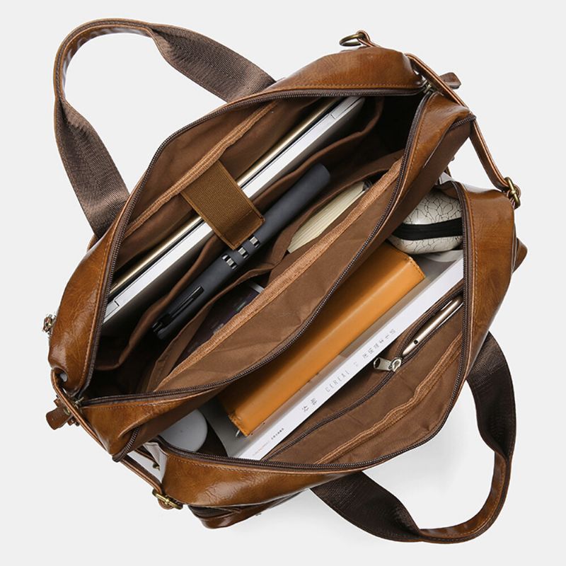 Ekphero Herren Vintage Business Multi-taschen Rucksack Große Kapazität Wasserdichte Multi-carry Aktentasche Umhängetasche