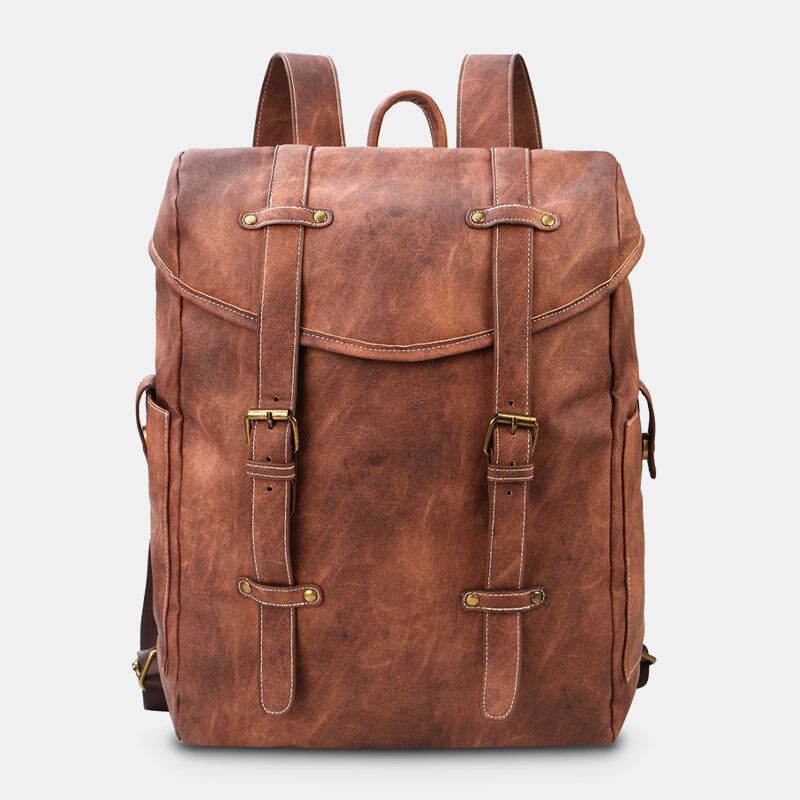 Ekphero Herren Vintage Business Outdoor Große Kapazität Schule College Bookbag Pu-leder Kontrastfarbe 14 Zoll Laptoptasche