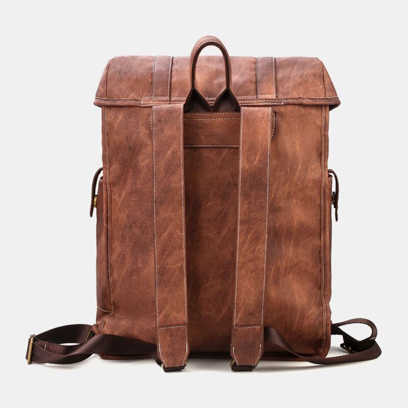 Ekphero Herren Vintage Business Outdoor Große Kapazität Schule College Bookbag Pu-leder Kontrastfarbe 14 Zoll Laptoptasche