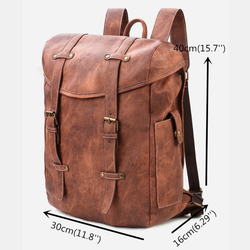 Ekphero Herren Vintage Business Outdoor Große Kapazität Schule College Bookbag Pu-leder Kontrastfarbe 14 Zoll Laptoptasche