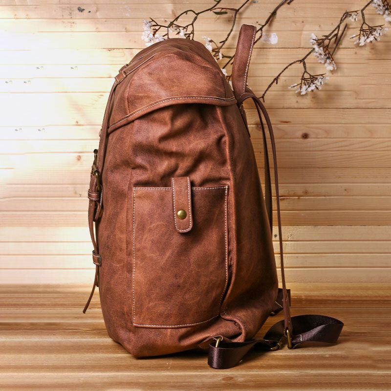 Ekphero Herren Vintage Business Outdoor Große Kapazität Schule College Bookbag Pu-leder Kontrastfarbe 14 Zoll Laptoptasche