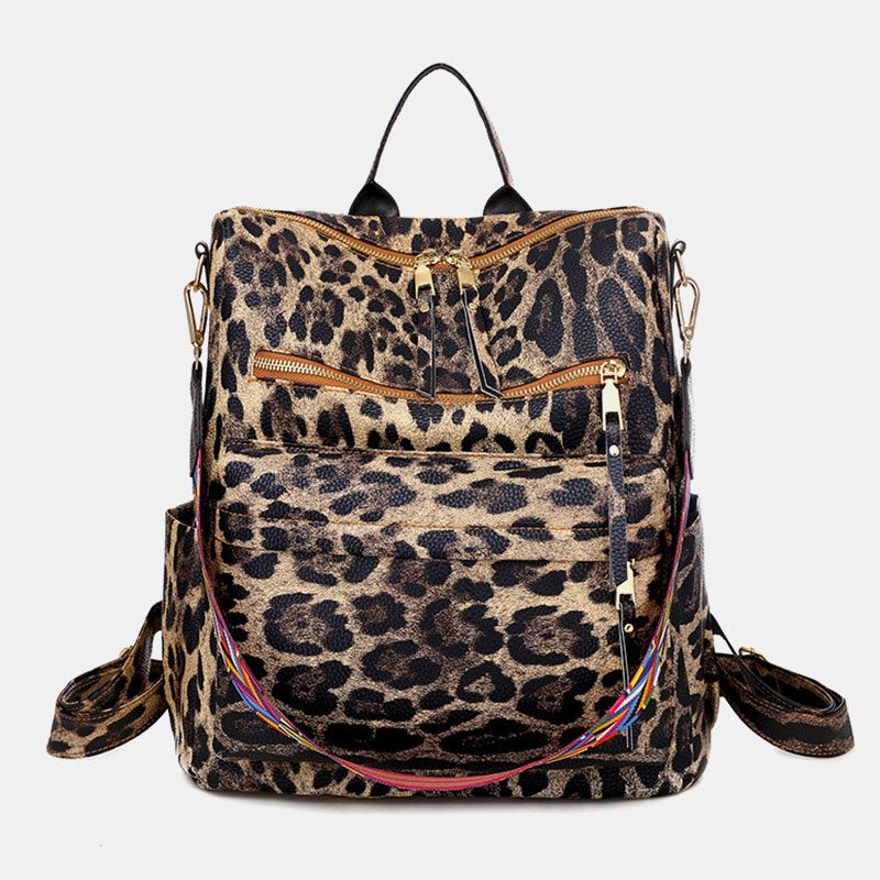 Frauen-kunstleder-leopard-und Blumen-muster-art-und Weisebeiläufiger Rucksack