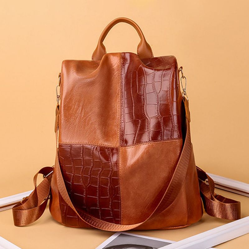 Frauen-kunstleder-weinlese-krokoprägungs-rucksack-umwandelbarer Riemen-große Kapazitäts-crossbody-tasche