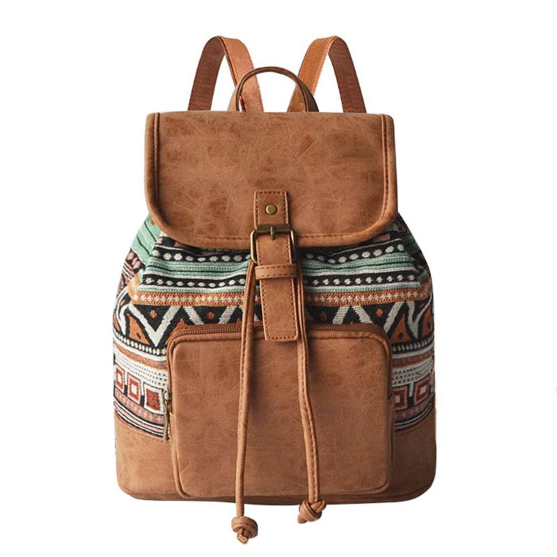 Frauen Leinwand Stoff Vintage Ethnisches Muster Bohemian Rucksack Verstellbarer Riemen Lässige Tasche