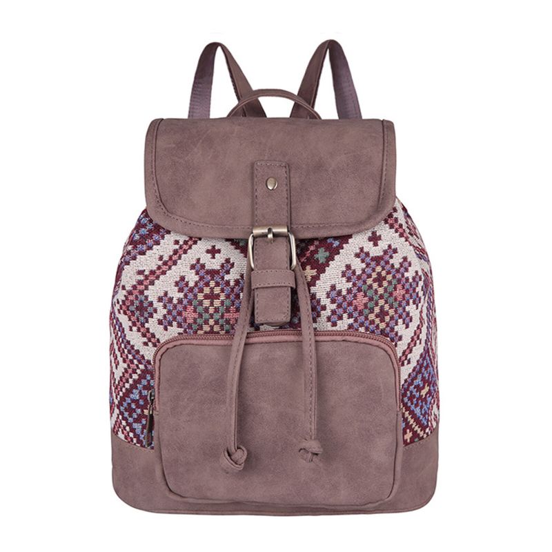 Frauen Leinwand Stoff Vintage Ethnisches Muster Bohemian Rucksack Verstellbarer Riemen Lässige Tasche