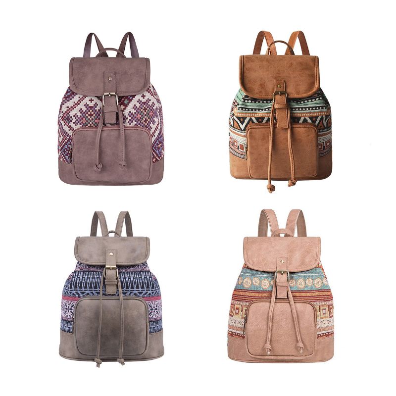 Frauen Leinwand Stoff Vintage Ethnisches Muster Bohemian Rucksack Verstellbarer Riemen Lässige Tasche