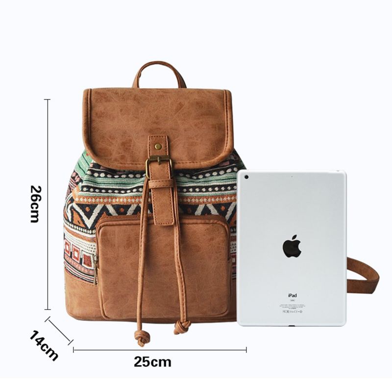 Frauen Leinwand Stoff Vintage Ethnisches Muster Bohemian Rucksack Verstellbarer Riemen Lässige Tasche