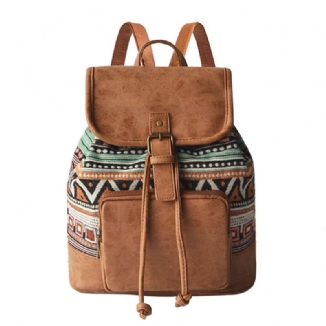 Frauen Leinwand Stoff Vintage Ethnisches Muster Bohemian Rucksack Verstellbarer Riemen Lässige Tasche