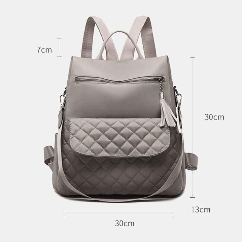 Frauen Multi-carry Oxford Diamond Pattern Anti-diebstahl Wasserdicht Quaste Casual Rucksack