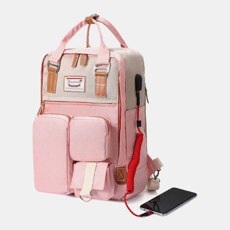 Frauen Nylon Usb-lade Multi-pocket-rucksack Mit Großer Kapazität Lässige Einfache Wasserdichte 14-zoll-laptop-tasche