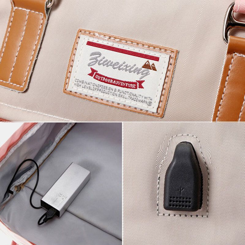 Frauen Nylon Usb-lade Multi-pocket-rucksack Mit Großer Kapazität Lässige Einfache Wasserdichte 14-zoll-laptop-tasche