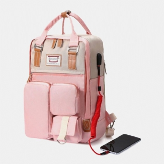 Frauen Nylon Usb-lade Multi-pocket-rucksack Mit Großer Kapazität Lässige Einfache Wasserdichte 14-zoll-laptop-tasche