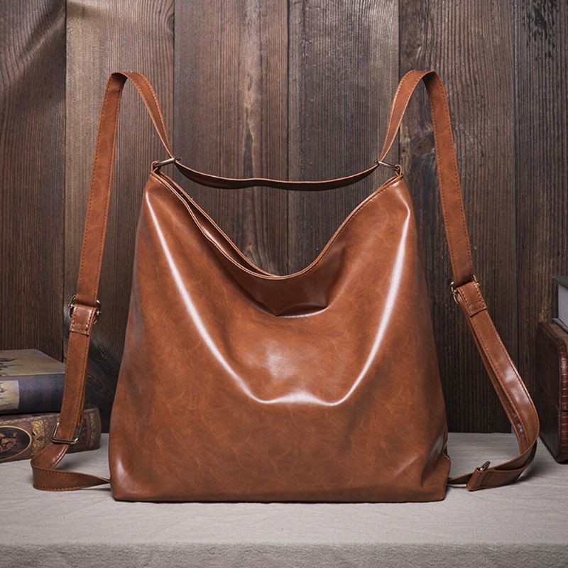 Frauen Oil Wax Leather Große Kapazität Rucksack Umhängetasche Umhängetasche Geldbörse Windeltasche Hobo Bag Hobo Bag