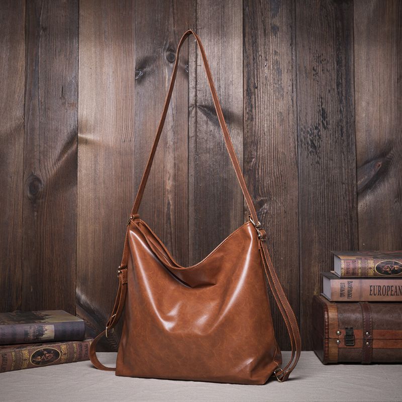 Frauen Oil Wax Leather Große Kapazität Rucksack Umhängetasche Umhängetasche Geldbörse Windeltasche Hobo Bag Hobo Bag