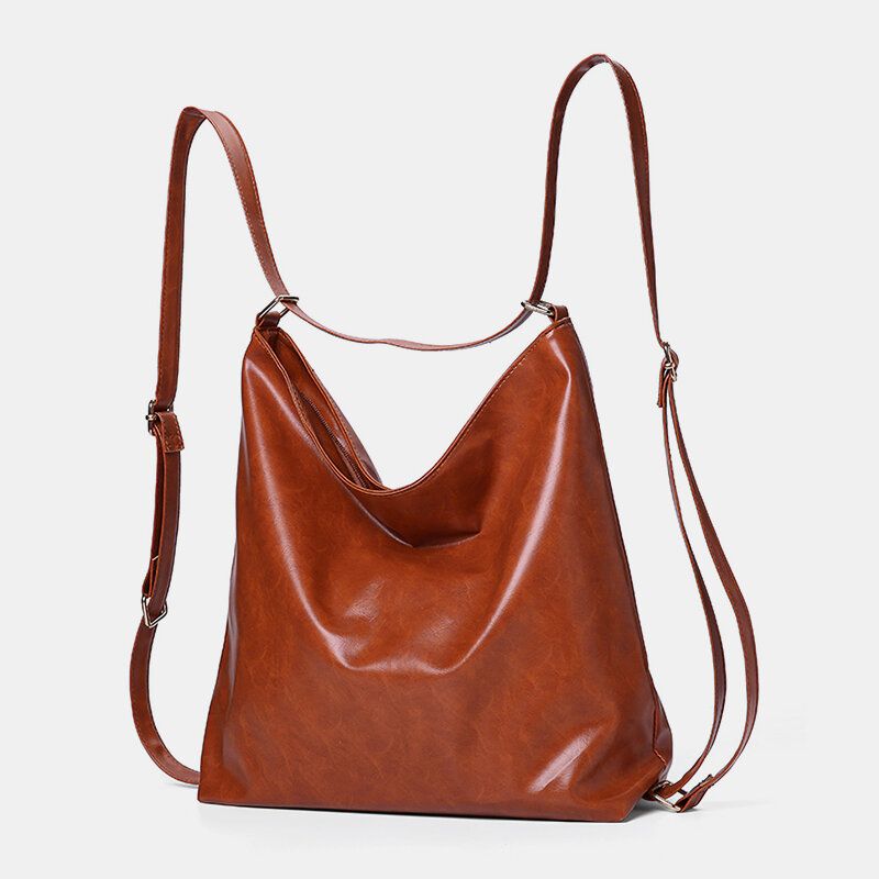 Frauen Oil Wax Leather Große Kapazität Rucksack Umhängetasche Umhängetasche Geldbörse Windeltasche Hobo Bag Hobo Bag