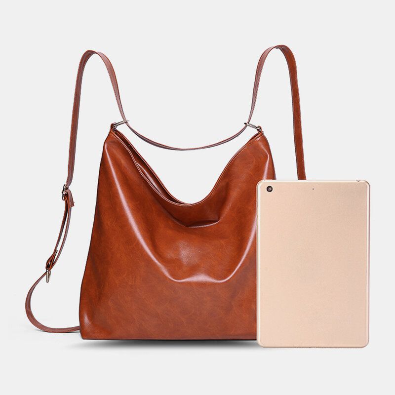 Frauen Oil Wax Leather Große Kapazität Rucksack Umhängetasche Umhängetasche Geldbörse Windeltasche Hobo Bag Hobo Bag