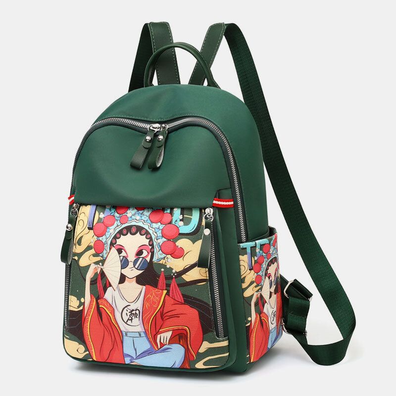 Frauen Oxford Cartoon Pekingoper Charaktere Bedruckter Rucksack Große Kapazität Multi-pocket-umhängetasche