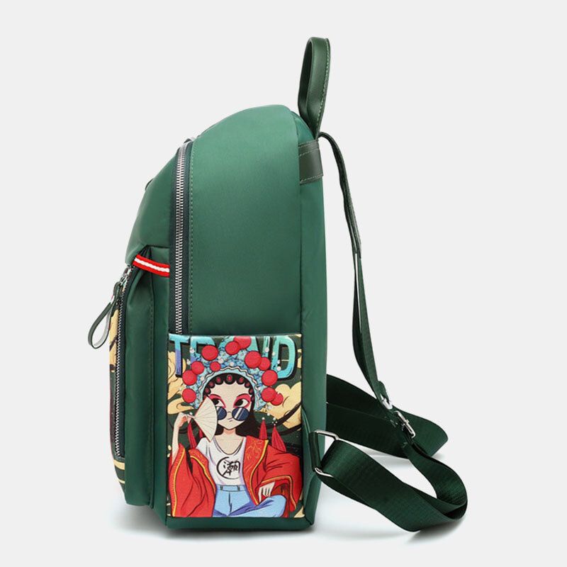 Frauen Oxford Cartoon Pekingoper Charaktere Bedruckter Rucksack Große Kapazität Multi-pocket-umhängetasche