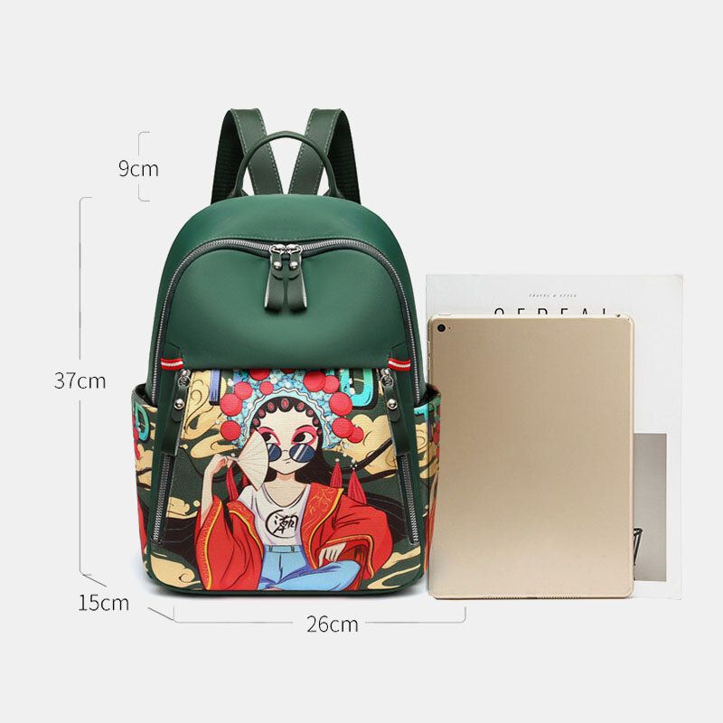 Frauen Oxford Cartoon Pekingoper Charaktere Bedruckter Rucksack Große Kapazität Multi-pocket-umhängetasche