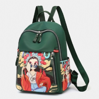 Frauen Oxford Cartoon Pekingoper Charaktere Bedruckter Rucksack Große Kapazität Multi-pocket-umhängetasche