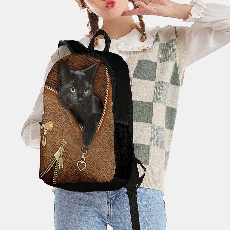 Frauen-oxford-patchwork-großraum-karikatur-katzen-reißverschluss-muster-druckrucksack