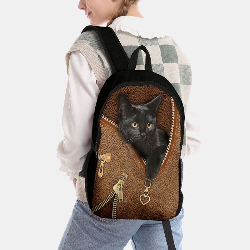 Frauen-oxford-patchwork-großraum-karikatur-katzen-reißverschluss-muster-druckrucksack