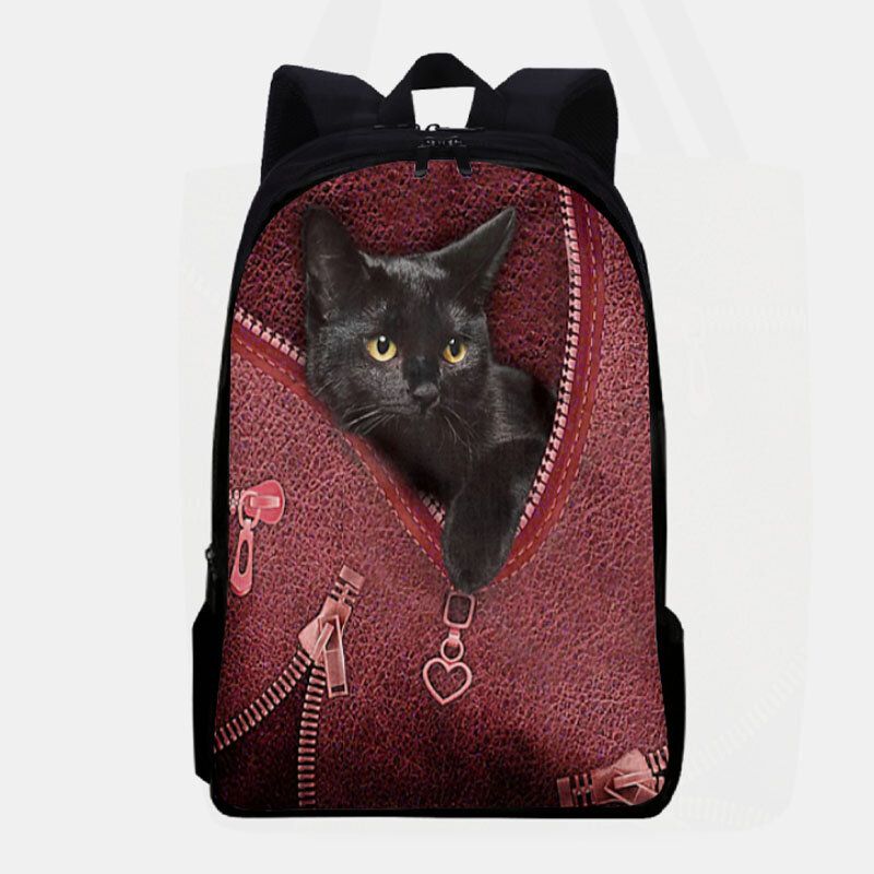 Frauen-oxford-patchwork-großraum-karikatur-katzen-reißverschluss-muster-druckrucksack