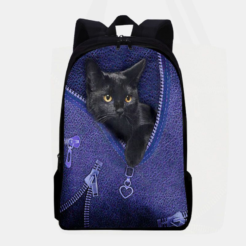 Frauen-oxford-patchwork-großraum-karikatur-katzen-reißverschluss-muster-druckrucksack