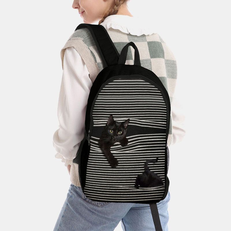 Frauen Oxford Tuch Große Kapazität Cartoon Katze Streifen Muster Druck Rucksack