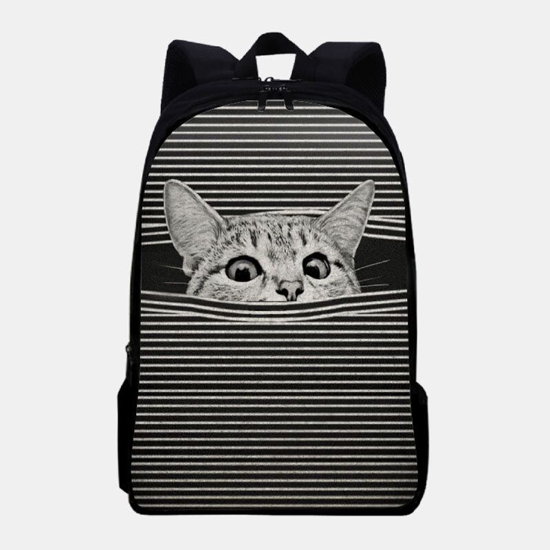 Frauen Oxford Tuch Große Kapazität Cartoon Katze Streifen Muster Druck Rucksack