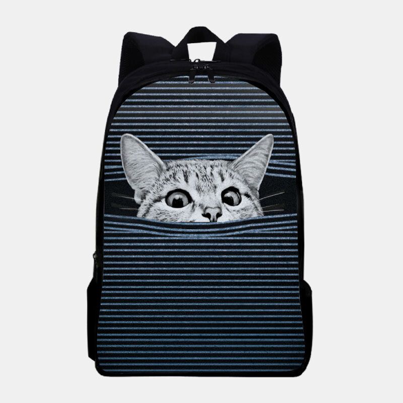 Frauen Oxford Tuch Große Kapazität Cartoon Katze Streifen Muster Druck Rucksack