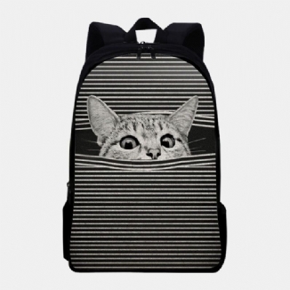 Frauen Oxford Tuch Große Kapazität Cartoon Katze Streifen Muster Druck Rucksack