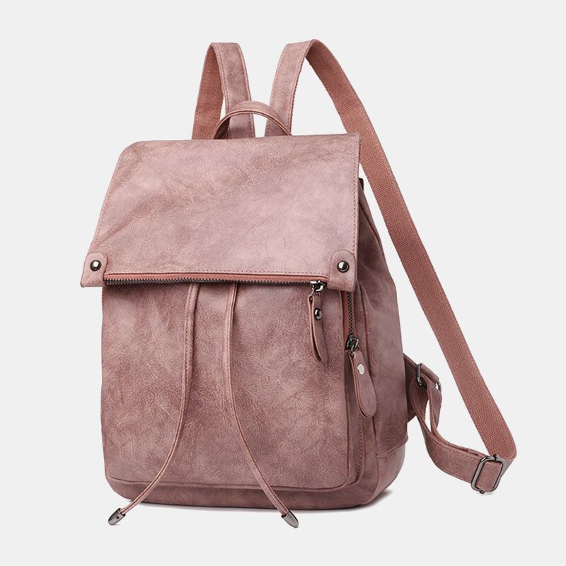 Frauen Pu-leder Multi-taschen Innerer Magnetknopf-rucksack Vintage Einfache Kordelzug-hasp-laptop-tasche