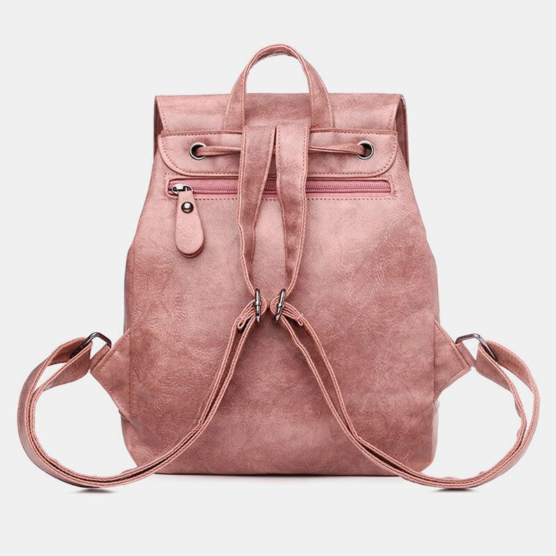 Frauen Pu-leder Multi-taschen Innerer Magnetknopf-rucksack Vintage Einfache Kordelzug-hasp-laptop-tasche